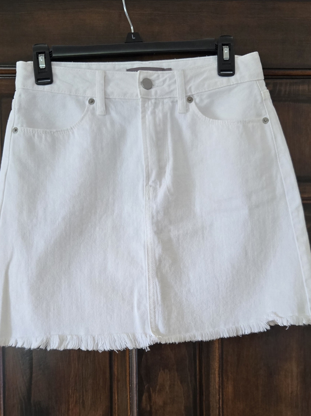 Just USA White Frayed Hem Denim Mini Jean Skirt